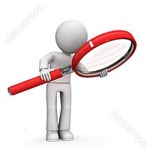 3D character with magnifying glass