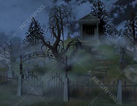 Old cemetery at dawn