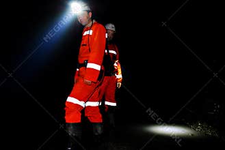 Mine workers in shaft