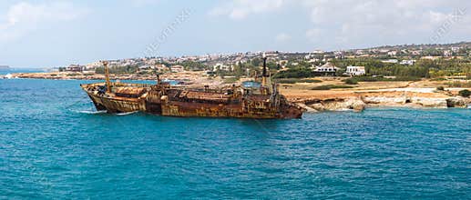 Aerial View of Edro III Shipwreck Near Cyprus Coastline