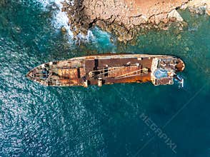 Aerial View of the Edro III Shipwreck Near Cyprus Coastline