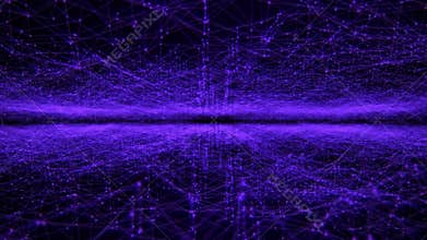 Purple plexus field made of illuminated dots and lines with moving camera and soft glow effect