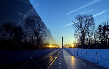 Vietnam Veterans Memorial Wall at sunrise, Washington, DC
