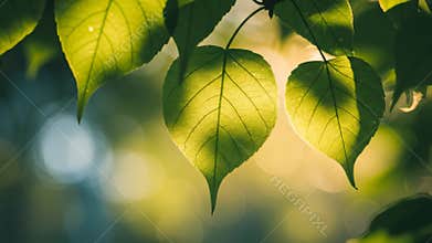 Translucent Green Leaves Illuminated by Sunlight in a Lush Botanical Setting