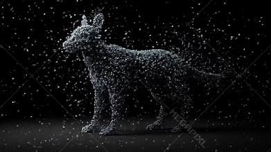 Abstract Digital Pixelated Dog Sparkling Art in Dark Background Modern Design