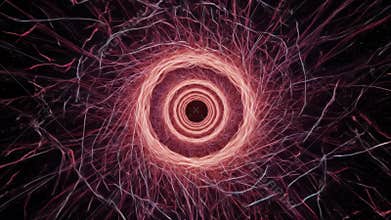 Illuminated Tunnel with Pink Hues and Swirling Geometric Pattern with Circular Form