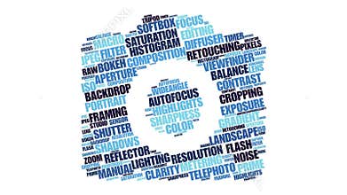 conceptual image with word cloud, related to the photographer profession