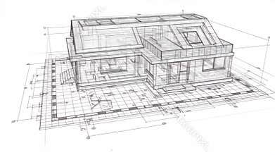 Detailed Architectural Blueprint of a House Plan in White Background