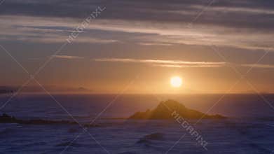Sunrise, fiery clouds, rivers, lakes, backlight, mountains, desert