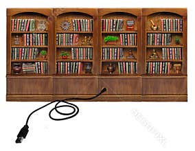 USB Attached to Wooden Rounded Top Bookcase full of books