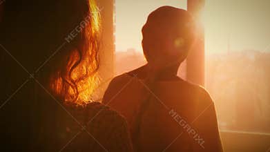 Two person family concept care love. young woman daughter braids long gray white hair elderly lady mother old age