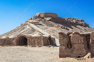 Ruins in area of Dakhma - Tower of Silence, ancient structure built by Zoroastrians in Yazd
