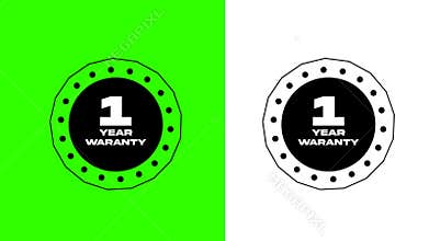 1 Years Warranty Certified Badge Animation – Product Guarantee Seal Loop on Green Screen