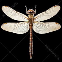 Meganeura, giant dragonfly fossil with 70 cm wingspan, isolated on transparent background