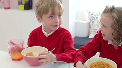 Children Having Breakfast Together Before Leaving For School