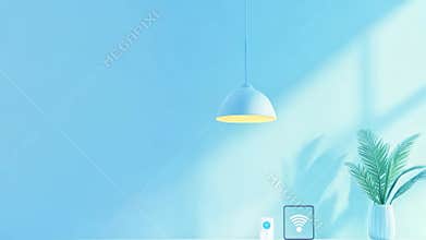 Smart home devices and soft lighting in a minimalist room