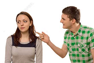 Young man arguing with his girlfriend