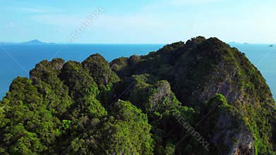 limestone cliffs Lagoon Jungle, Krabi Beach. Amazing aerial view flight drone