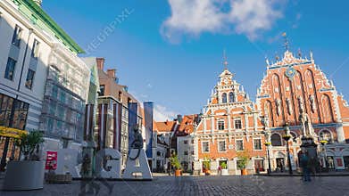 Historic Old Town of Riga with House of the Blackheads Day and Night