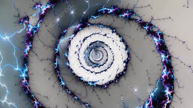 Blue spiral lightning energy current rushes across the screen