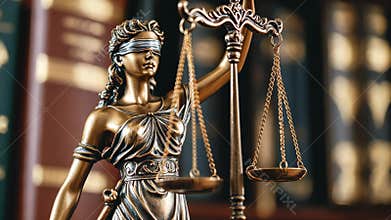 Bronze statue of Lady Justice with scales and blindfold