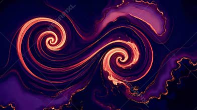 Abstract dark purple fluid art with vibrant orange red swirls