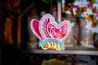 Lanterns hanging on a stand in the streets during Mid Autumn Festival of the Lunar Calendar