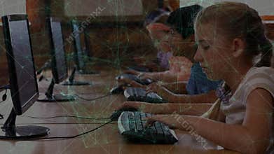 upon loading assignment, students typing keyboards and clicking mice in lab celebrating success