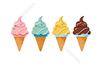Four Soft Serve Ice Creams with Sprinkles