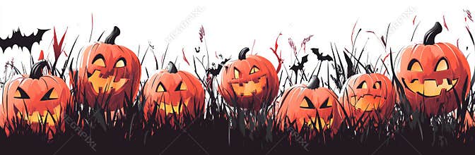 An illustration design with copy space featuring Halloween pumpkin borders isolated on a white background.