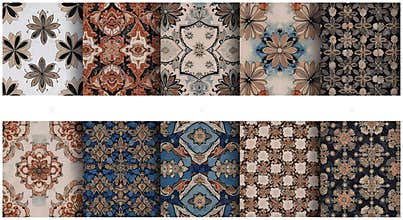 Collection of seamless intricate bohemian digital patterns
