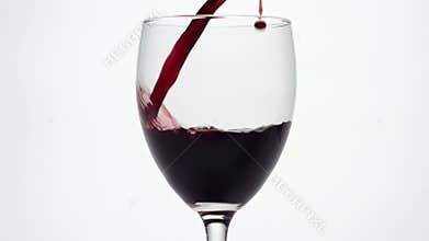 Slow motion close up of red wine pouring into a glass.