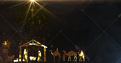 Bright Christmas Nativity scene animation with manger and light particles