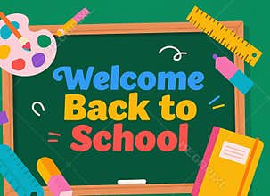 Welcome Back to School: Colorful Chalkboard Design with Stationery