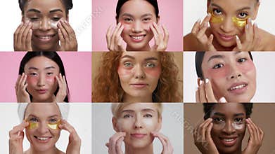 Self care pampering at home with diverse faces enjoying beauty rituals