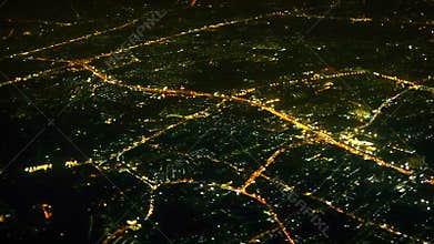 View of the night lights of the big city aerial view