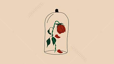 A withered rose in a glass bottle with falling leaves, representing an Anti Valentine\'s Day concept.