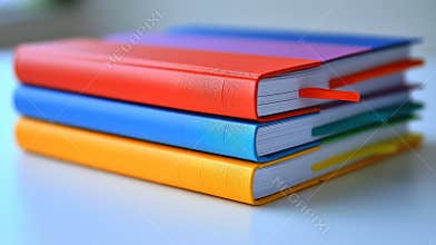 Stacked books with colorful covers resting on a white table in a cozy reading nook