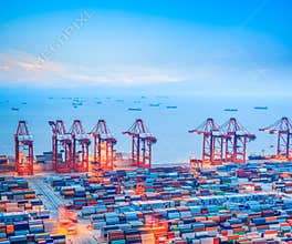Shanghai container terminal at dusk