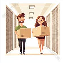 Young Couple Holding Cardboard Boxes In Self Storage Unit