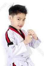 Taekwondo action by a asian cute boy