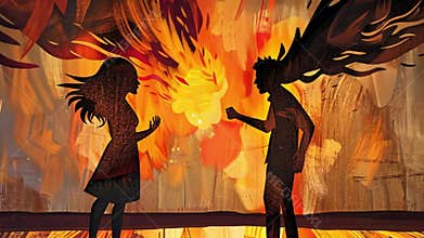 Couple Surrounded by Flames of Rage