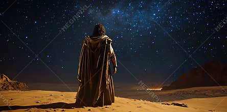 Abraham Counts the Stars on the Steppes: Standing on the steppes, Abraham gazes at the sky and counts the stars.