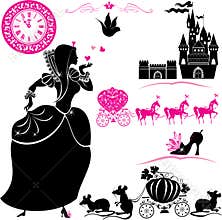 Fairytale Set - silhouettes of Cinderella, Pumpkin
