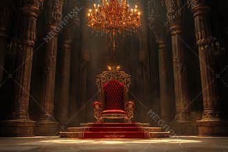 Majestic throne room with ornate chandelier and opulent decor