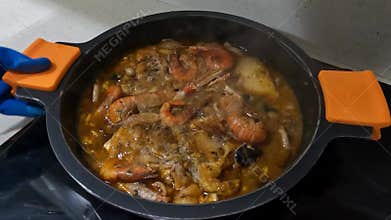 Spanish cuisine. Catalan fish stew. Zarzuela de pescado