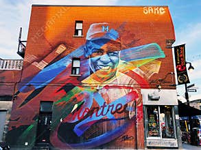 Jackie Robinson Street art graffiti on Montreal street