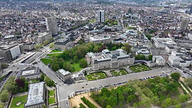 Aerial view of the Royal Palace of Brussels ( Palais de Bruxelles ) and the Cityscape in Belgium