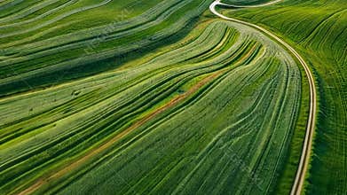 Vibrant green fields stretch endlessly. The flowing patterns create a sense of calm and beauty. Nature captures the eye