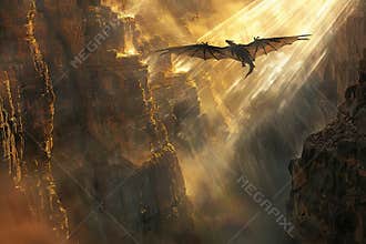 Fantastically beautiful mythological dragon with big wide wings, abstract vivid composition consists of fictional unreal